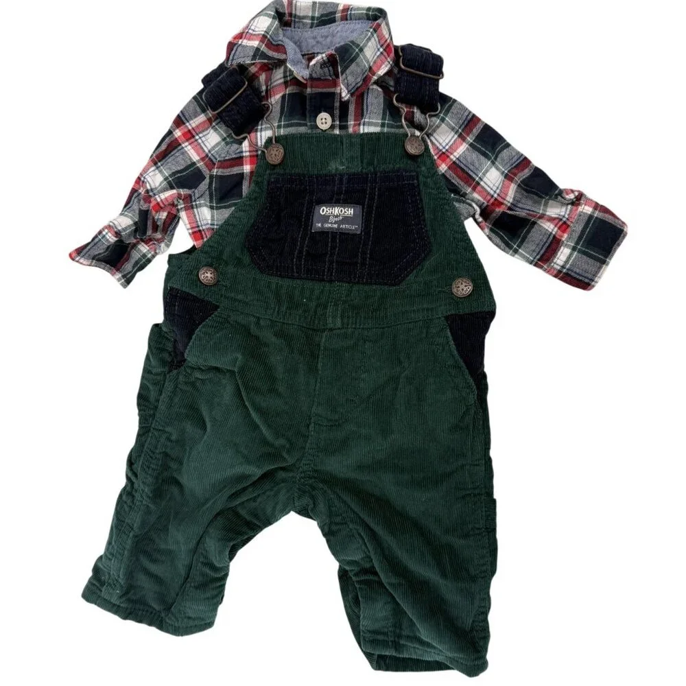 Oshkosh Bgosh Corduroy Overalls Baby 3Mo. Boys Green Farmer Lightweight Boy